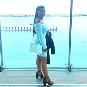 Blue off shoulder dress